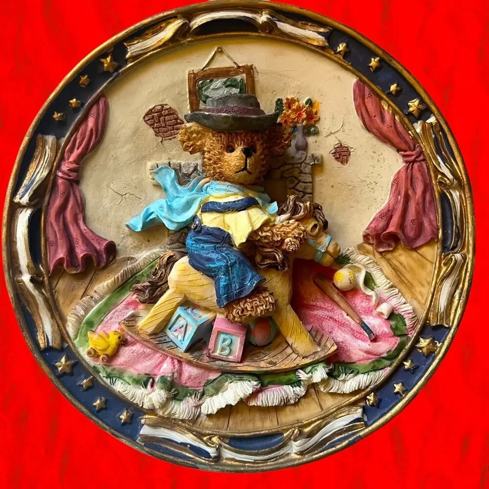 3D Resin Teddy Bear Decorative Plate Rocking Horse Letter Blocks Vintage 80’s